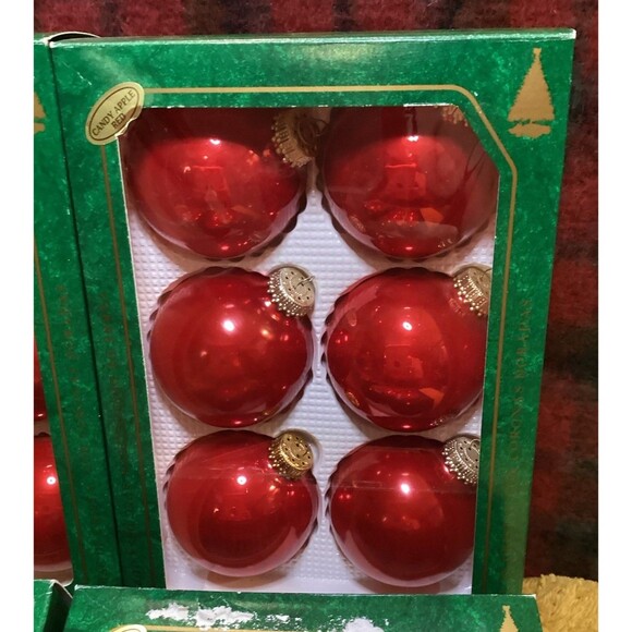 Christmas By Krebs Designer Glass Bulb Ornaments Candy Apple Red 6 Bulbs Per Box - Picture 2 of 12